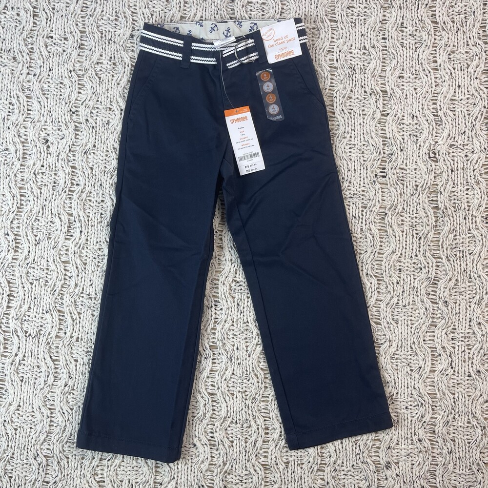 Gymboree Head Of The Class Pant Pants Kids 4 Slim Navy Blue Belt Loops NEW